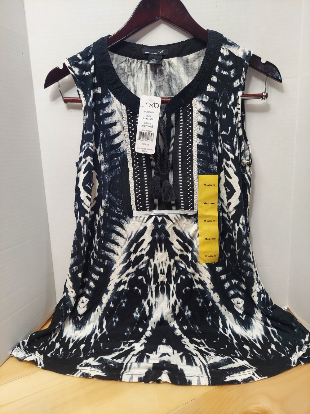 RXB Black & White Printed Sleeveless Tunic Camisole